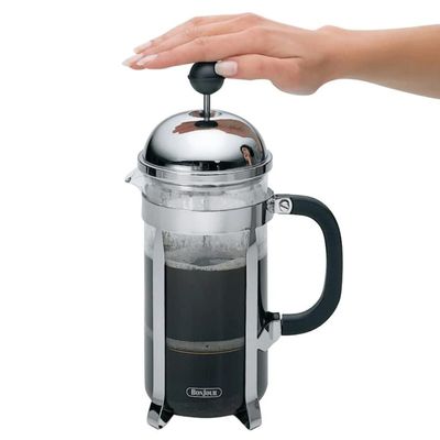BonJour Coffee Stainless Steel French Press with Glass Carafe, 33.8-Ounce, Monet, Black Handle