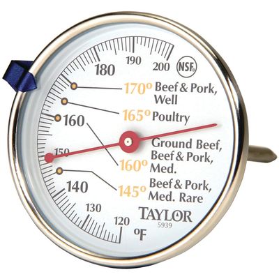 Taylor Leave-in Meat Oven Safe Compact Analog Dial Meat Food Grill BBQ Kitchen Cooking Thermometer, 3 inch dial, Stainless Steel