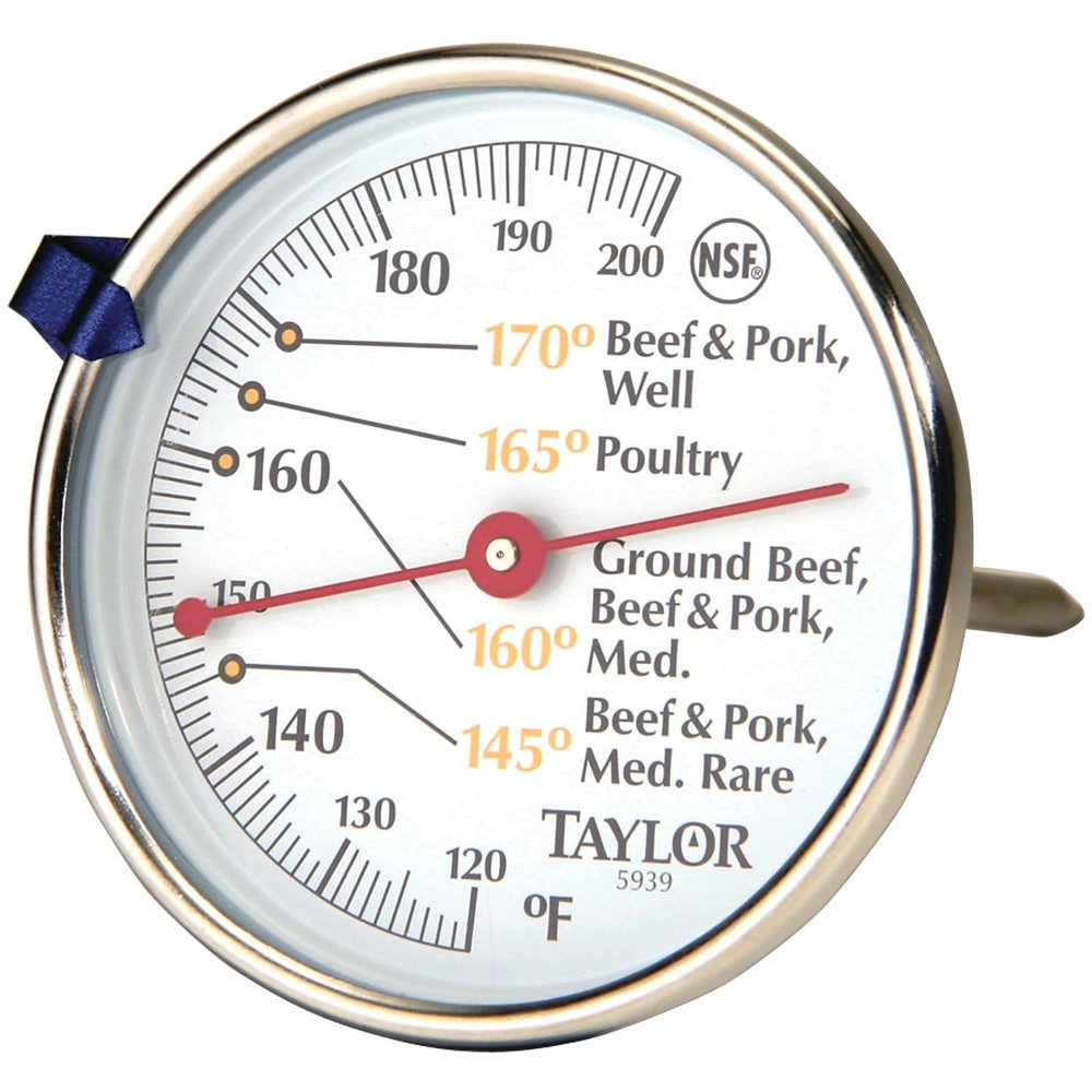Taylor Leave-in Meat Oven Safe Compact Analog Dial Meat Food Grill BBQ Kitchen Cooking Thermometer, 3 inch dial, Stainless Steel