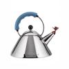 Alessi 9093 - Design Kettle with Handle and Bird-Shaped Whistle, Stainless Steel and PA, Light Blue view 1