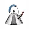 Alessi 9093 - Design Kettle with Handle and Bird-Shaped Whistle, Stainless Steel and PA, Light Blue view 2