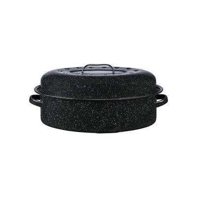 Granite Ware 18" Oval Roaster with Cover, Large Non-Stick Porcelain Enamel Roasting Pan, Even Heating, Dishwasher Safe, Durable Carbon Steel, Made in Mexico