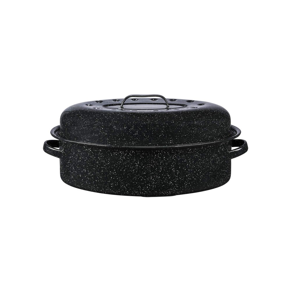 Granite Ware 18" Oval Roaster with Cover, Large Non-Stick Porcelain Enamel Roasting Pan, Even Heating, Dishwasher Safe, Durable Carbon Steel, Made in Mexico