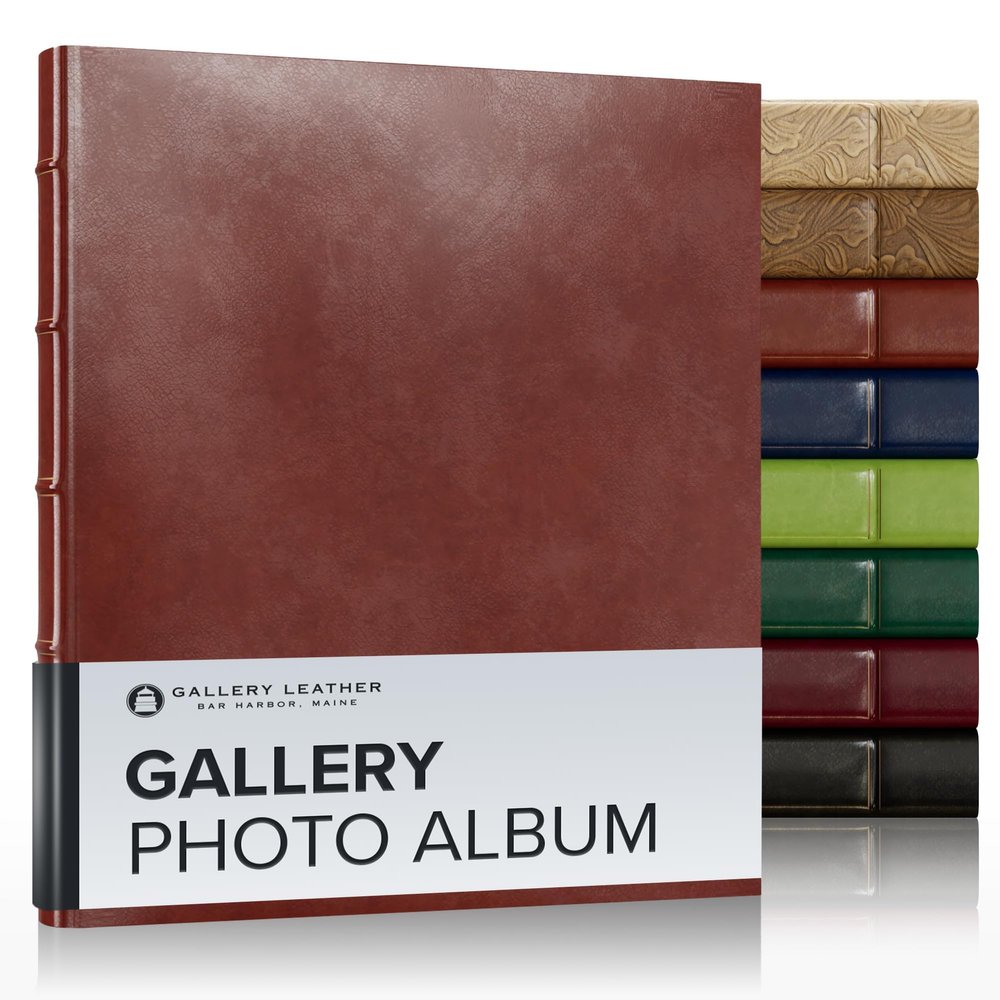 Gallery Leather Photo Album 4x6 Pictures with Slip-In Pockets & Writing Space Holds up to 120 Photos, Ring Bound, Made in USA Acadia Tan - 11.75" x 10.5"