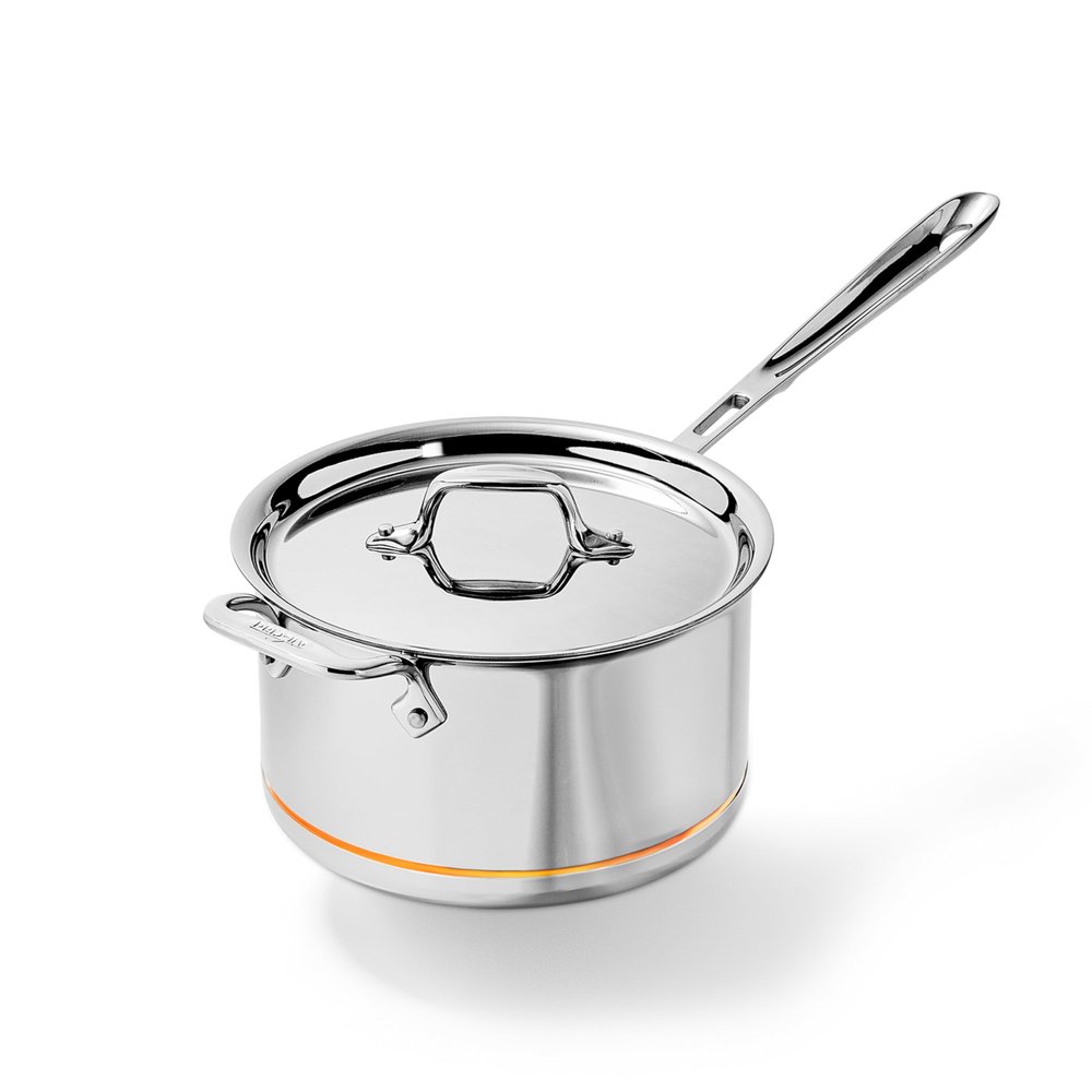 All-Clad Copper Core 5-Ply Stainless Steel Sauce Pan 4 Quart Induction Oven Broiler Safe 600F Pots and Pans, Cookware Silver