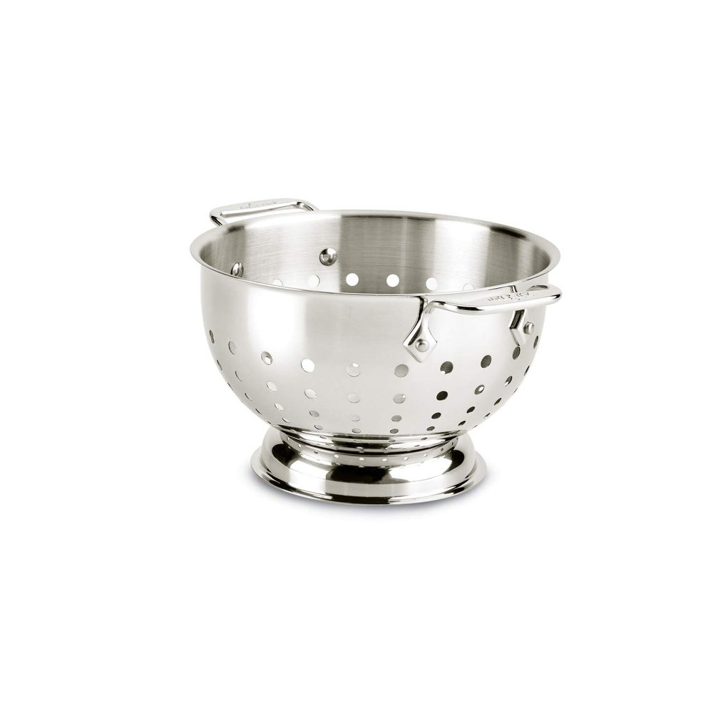 All-Clad Tools and Accessories Stainless Steel Colander 3 Quart Strainer, Pasta Strainer with Handle, Pots and Pans Silver