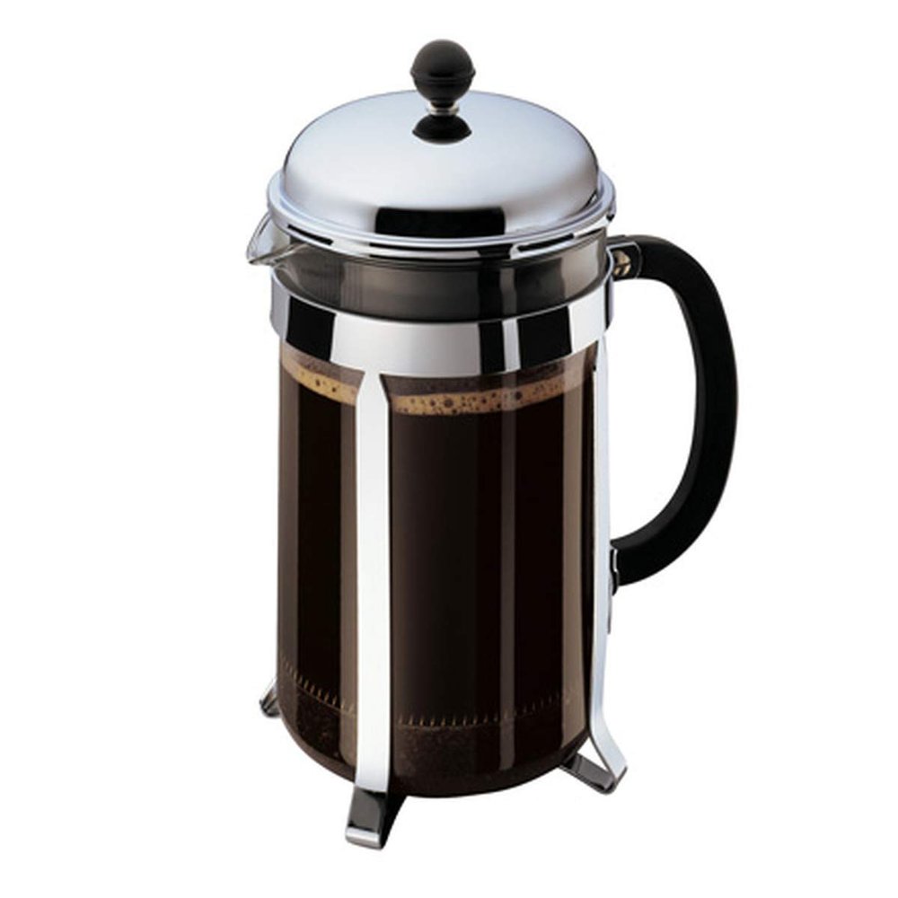 Bodum 51oz Chambord French Press Coffee Maker, High-Heat Borosilicate Glass, Polished Stainless Steel Made in Portugal