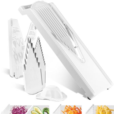 Brner V3 TrendLine Mandoline Starter Set (6 pcs.)  Vegetable Slicer (V-Slicer) + Safety Guard + Inserts + Collection Tray + Multibox  Kitchen Slicer Set (White)