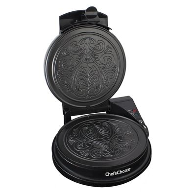Chef'sChoice KrumKake Maker Features Nonstick Surface and Instant Heat Recovery with Temperature Control and Ready Light To Make 6-Inch Cookies, Ready and Baking Lights With Roller, 1050-Watts, Silver