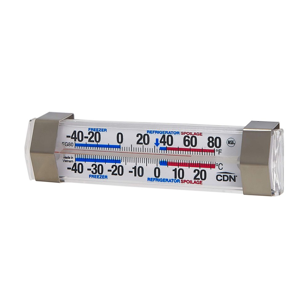 CDN FG80 Refrigerator/Freezer Thermometer | NSF Certified | Dual Scale -40 to 80F | Ideal for Fridge & Freezer Monitoring | Stainless Clips | Durable Design | FG80