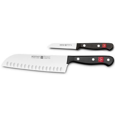 WSTHOF Gourmet Two Piece Asian Cook's Knife Set | 2-Piece German Knife Set with 7.5" Santoku Knife & 3" Straight Parer | Laser Cut High Carbon Stainless Steel Kitchen Knife Set Model 92-0-1-1