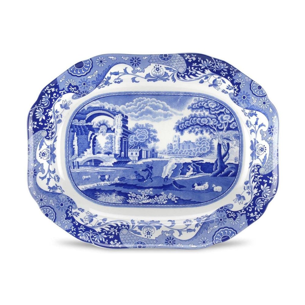 Blue Italian Blue Italian Medium Oval Platter | 14 Inch Serving Platter for Dessert, Appetizers, and Snacks | Made from Fine Porcelain | Microwave and Dishwasher Safe