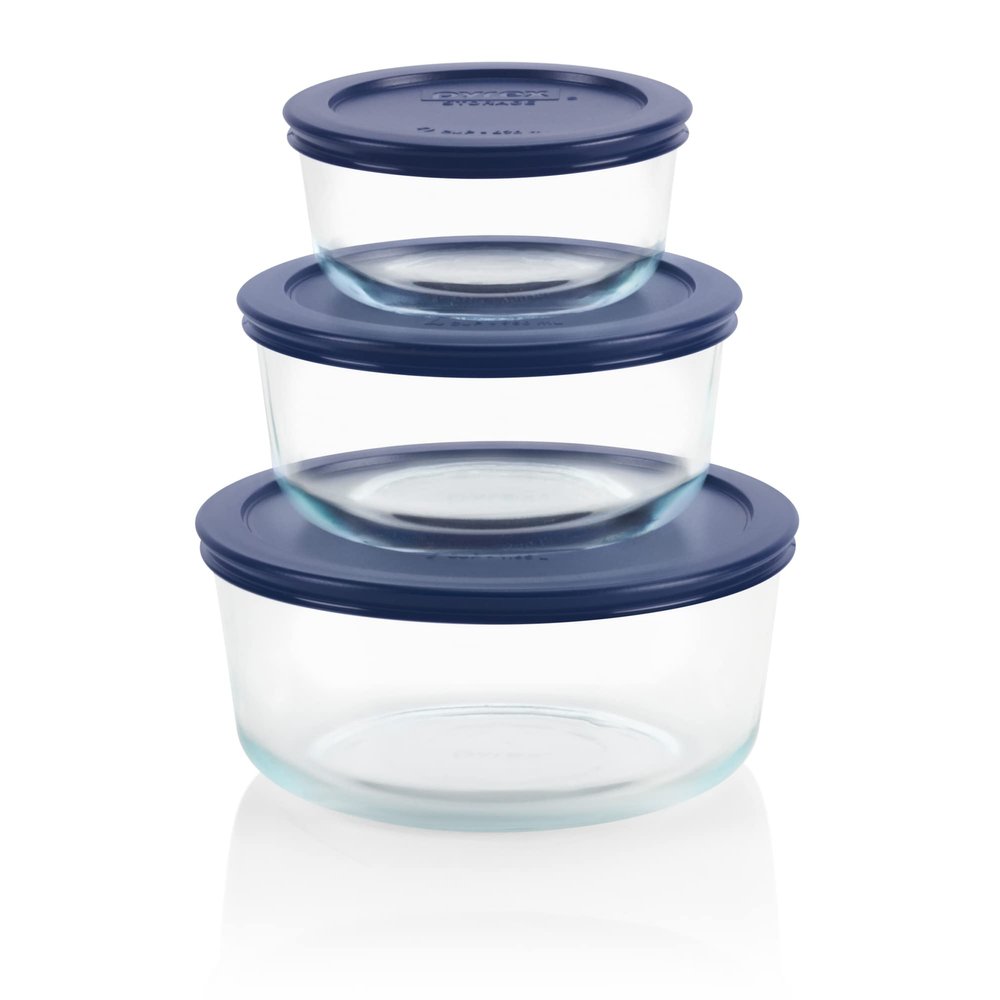 Pyrex Simply Store (3-Pack) Glass Food Storage Containers Set, (2, 4 & 7 Cup) Meal Prep Containers With BPA-Free Lids, Dishwasher & Microwave Safe