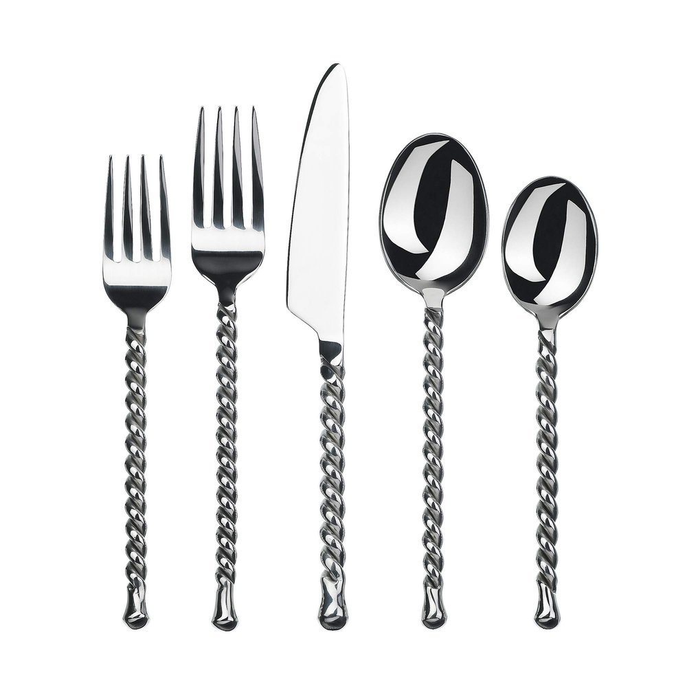 Gourmet Settings - 20-Piece Silverware Set - Silver Tear Collection - Polished Stainless Steel Flatware Sets - Service for 4 - Kitchen Cutlery Utensil Knife/Fork/Spoons - Dishwasher Safe