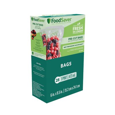 FoodSaver 1-Pint Precut Vacuum Seal Bags with BPA-Free Multilayer Construction for Food Preservation