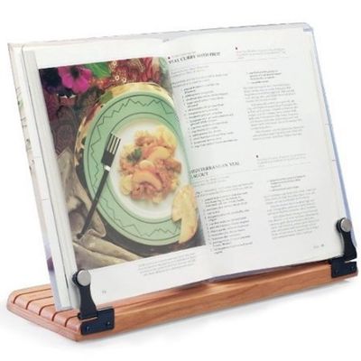 Deluxe Large Cookbook Holder - Acrylic Shield With Cherry Wood Base - Made in the USA
