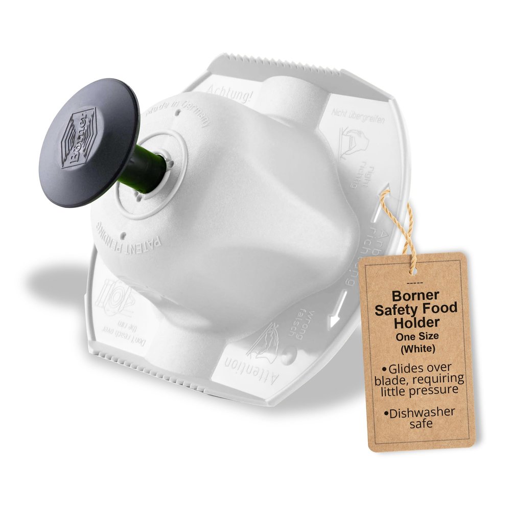 Borner Safety Food Holder - Finger Anti-Cut Protectors for Vegetable or Fruit Grater, Food Slicer Cutter, Cheese Grater, Kitchen Fruit & Vegetable Holder for Slicing, - One Size, White