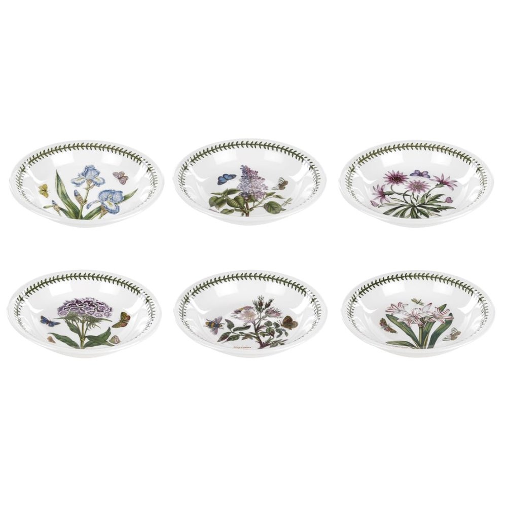 Portmeirion Botanic Garden Pasta Bowl | Set of 6 Bowls with Assorted Motifs | 8.5 Inch | Made from Fine Earthenware | Microwave and Dishwasher Safe | Made in England
