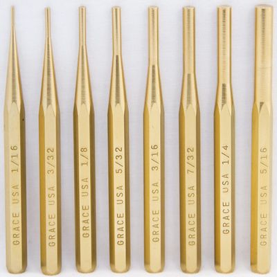 Grace USA Gun Care Brass Pin Punch Set, Tools & Accessories for Gunsmithing, 8 Piece Set, Made in USA