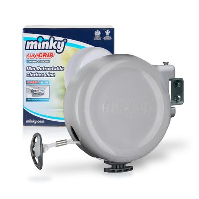 Minky Homecare Outdoor Retractable Clothesline - Heavy Duty PVC Coated Line - Energy and Space Saving Removable Laundry Drying Line - 49 Feet (Gray)