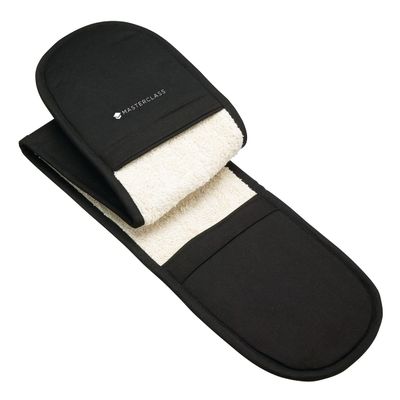 MasterClass Double Oven Gloves, Heavy Duty Cotton with Heat Resistant Quilted Interior, Black, One Size Fits All