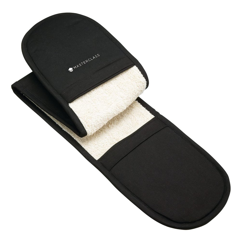 MasterClass Double Oven Gloves, Heavy Duty Cotton with Heat Resistant Quilted Interior, Black, One Size Fits All