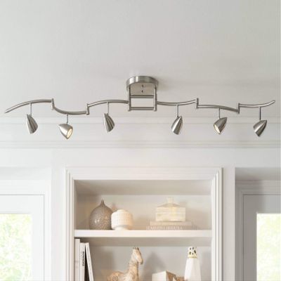 Pro Track Track Light Fixture - 6 Head Adjustable Lights, Brushed Nickel Finish, Heavy Duty Modern Track Light Fixture for Kitchens, Bedrooms, Living Rooms, and Dining Rooms - 72" Wide, 9" High