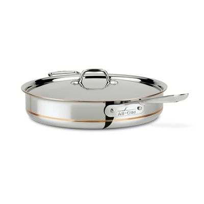 All-Clad Copper Core 5-Ply Stainless Steel Saut Pan with Steel Lid 6 Quart Induction Oven Broiler Safe 600F Pots and Pans, Cookware Silver