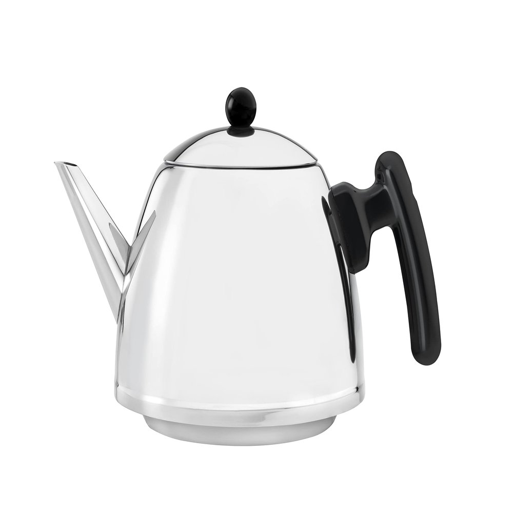 bredemeijer Classic Double Walled Teapot, 1.2-Liter, Stainless Steel Glossy Finish with Black Accents