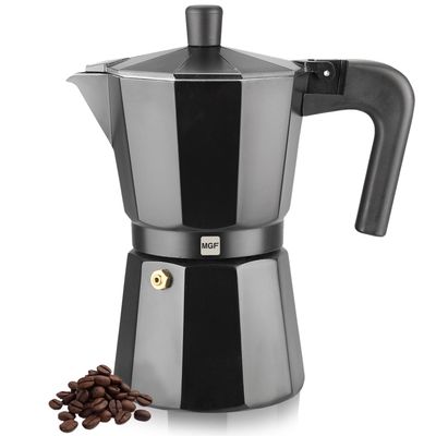 Magefesa Kenia Noir Stovetop Espresso Moka Pot, 9-Cup/15 oz, Italian Coffee Maker for Cuban Coffee, Extra-Thick Aluminum, Heat-Resistant Handle, Safe & Easy-to-Use, Greca Coffee Maker