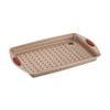 Rachael Ray Cucina Nonstick Bakeware Set with Grips, Nonstick Cookie Sheet / Baking Sheet with Crisper Pan - 2 Piece, Latte Brown with Cranberry Red Handle Grips view 1