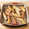 Rachael Ray Cucina Nonstick Bakeware Set with Grips, Nonstick Cookie Sheet / Baking Sheet with Crisper Pan - 2 Piece, Latte Brown with Cranberry Red Handle Grips view 2