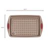 Rachael Ray Cucina Nonstick Bakeware Set with Grips, Nonstick Cookie Sheet / Baking Sheet with Crisper Pan - 2 Piece, Latte Brown with Cranberry Red Handle Grips view 3