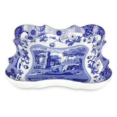 Spode Blue Italian Devonia Tray - 7.5 Inch Porcelain Decorative Serving Tray - Shallow Serving Bowl for Salad, Pasta, Fruit, Appetizers, Snacks - Elegant Gift Tableware for Hostess