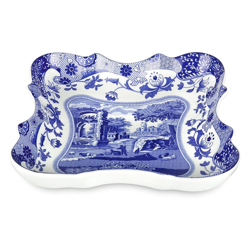 Spode Blue Italian Devonia Tray - 7.5 Inch Porcelain Decorative Serving Tray - Shallow Serving Bowl for Salad, Pasta, Fruit, Appetizers, Snacks - Elegant Gift Tableware for Hostess
