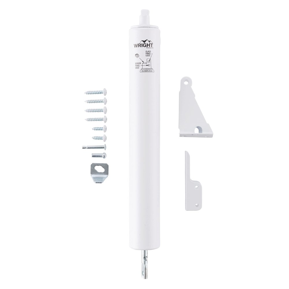 Wright Products Heavy-Duty Pneumatic Storm Door Closer Durable, Adjustable, Quiet-Closing with Hold-Open Feature (Transitional, White)