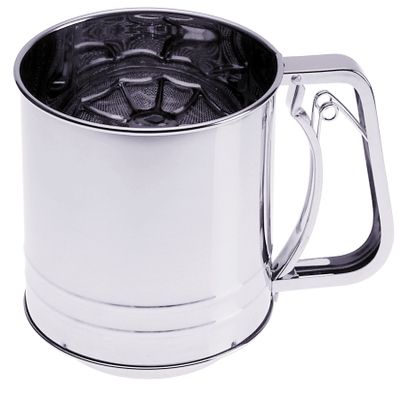 PrepWorks Flour Sifter Stainless Steel Hand Crank Sifter for Flour, Powdered Sugar, and Cocoa, Easy to Use, BPA-Free