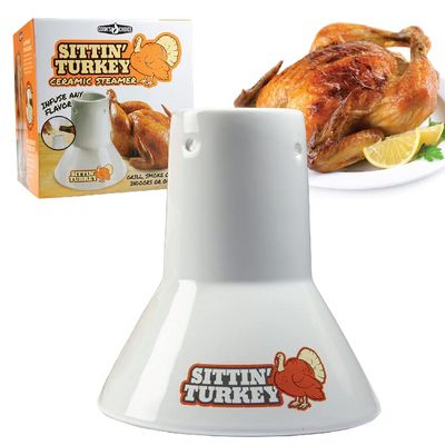 Sittin' Turkey Ceramic Beer Can Roaster & Steamer-Easily Infuse Marinades & BBQ Flavors for Juicy, Flavorful Meat- XL Base Perfectly Cooks up to 18lb Turkey- New Years Dinner & Holiday Party Essential