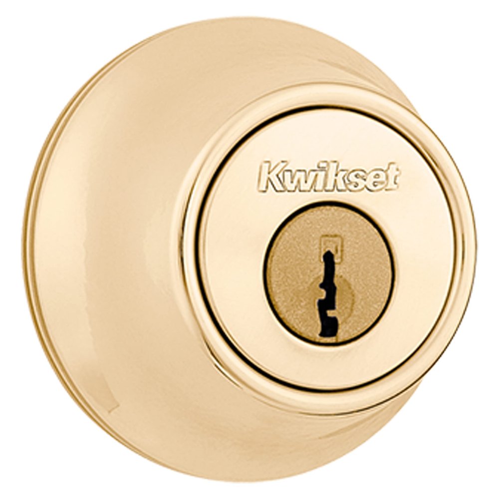 Kwikset 660 Deadbolt Deadbolt Lock, Polished Brass Round Exterior Keyed Front Entry Door, Single Cylinder Dead Bolt