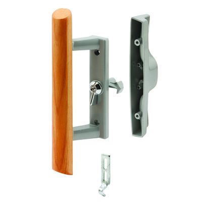 Slide-Co 14186 3-15/16 In., Gray Diecast, Sliding Patio Door Handle with Wood Handle (Single Pack)