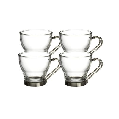 Bormioli Rocco Verdi Espresso Cup With Stainless Steel Handle, Set of 4, Gift Boxed, 3.5 ounces