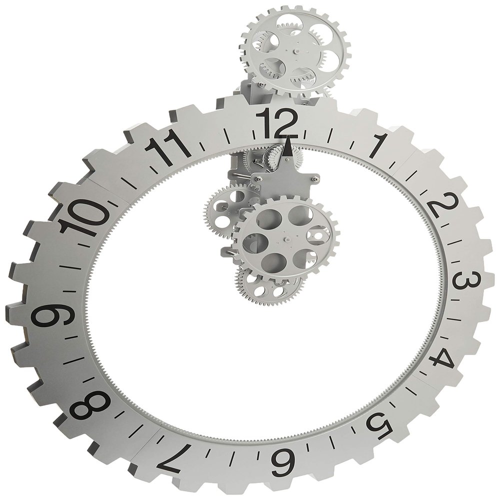 Kikkerland Big Wheel Revolving Wall Clock, Silver
