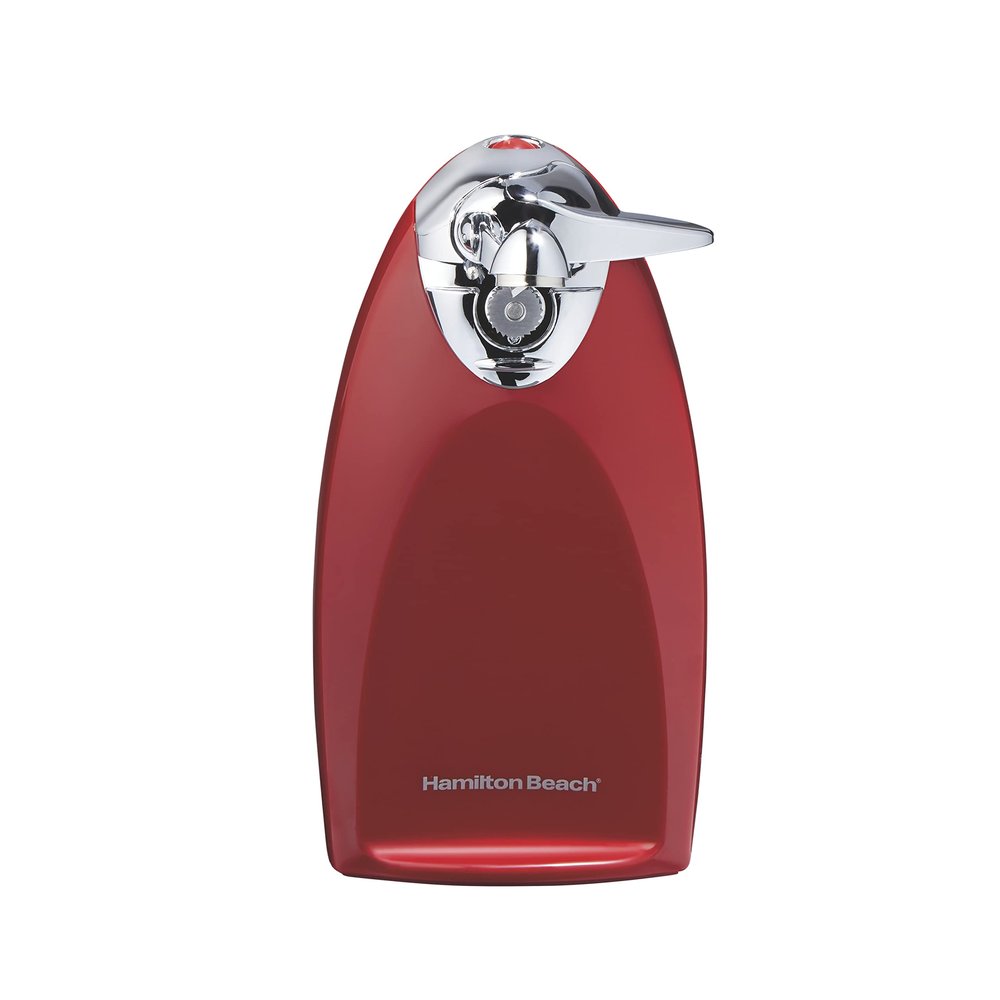 Hamilton Beach Electric Automatic Can Opener with Auto Shutoff, Knife Sharpener, Cord Storage, and SureCut Patented Technology, Extra-Tall, Red