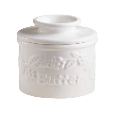 Butter Bell - The Original Butter Bell crock by L Tremain, a Countertop French Ceramic Butter Dish Keeper for Spreadable Butter, La Fleur Collection (White Raised Floral)