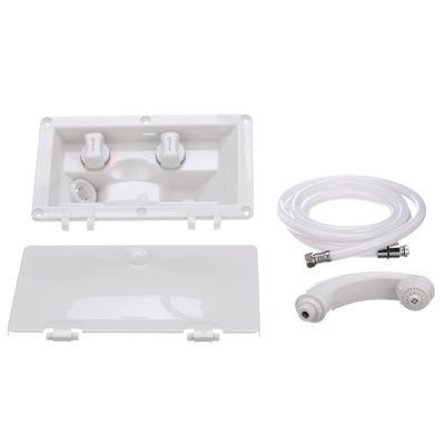 Whale RT2658 Swim n Rinse Transom Shower, Hot and Cold Water, Lockable Hinged Cover, White ABS Housing, 7-Foot Hose