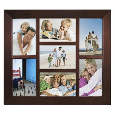Malden International Designs Berkeley Beveled Edge Wood Collage Picture Frame, 7 Option, 7-4x6, Walnut