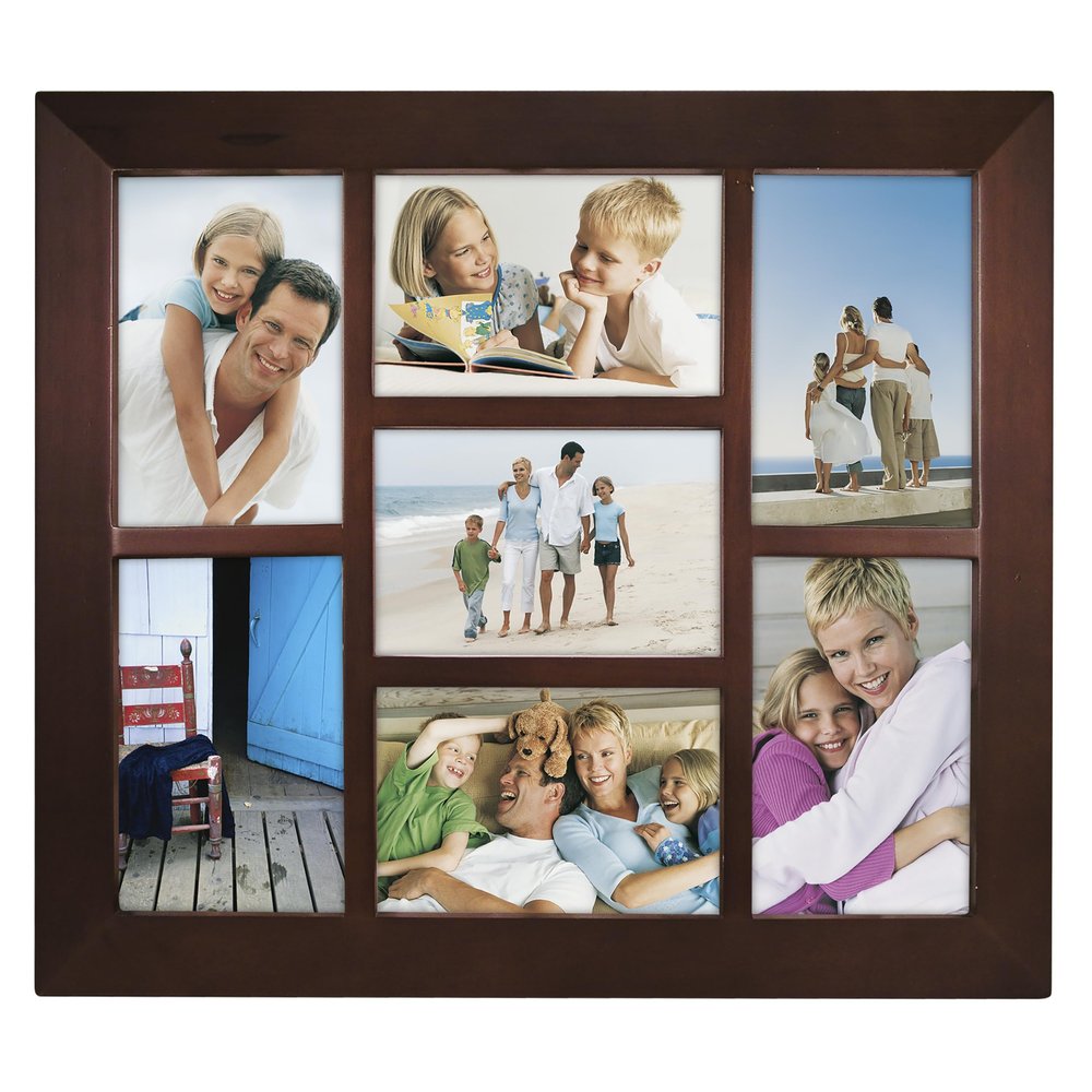 Malden International Designs Berkeley Beveled Edge Wood Collage Picture Frame, 7 Option, 7-4x6, Walnut