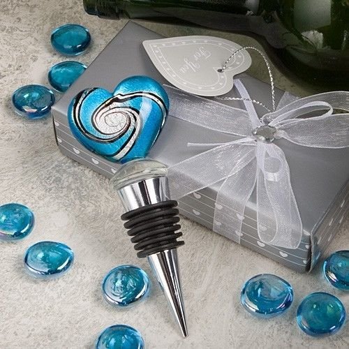 Stunning Murano Heart Wedding Wine Bottle Stopper Favor Party Gift Drink Glass