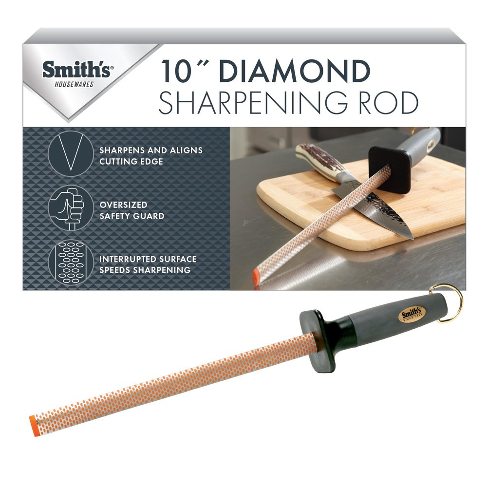 Smiths 3001 10 Oval Diamond Sharpening Steel Rod Grey Oval Design Rubber Grip Handle Plastic Sharpening Tip