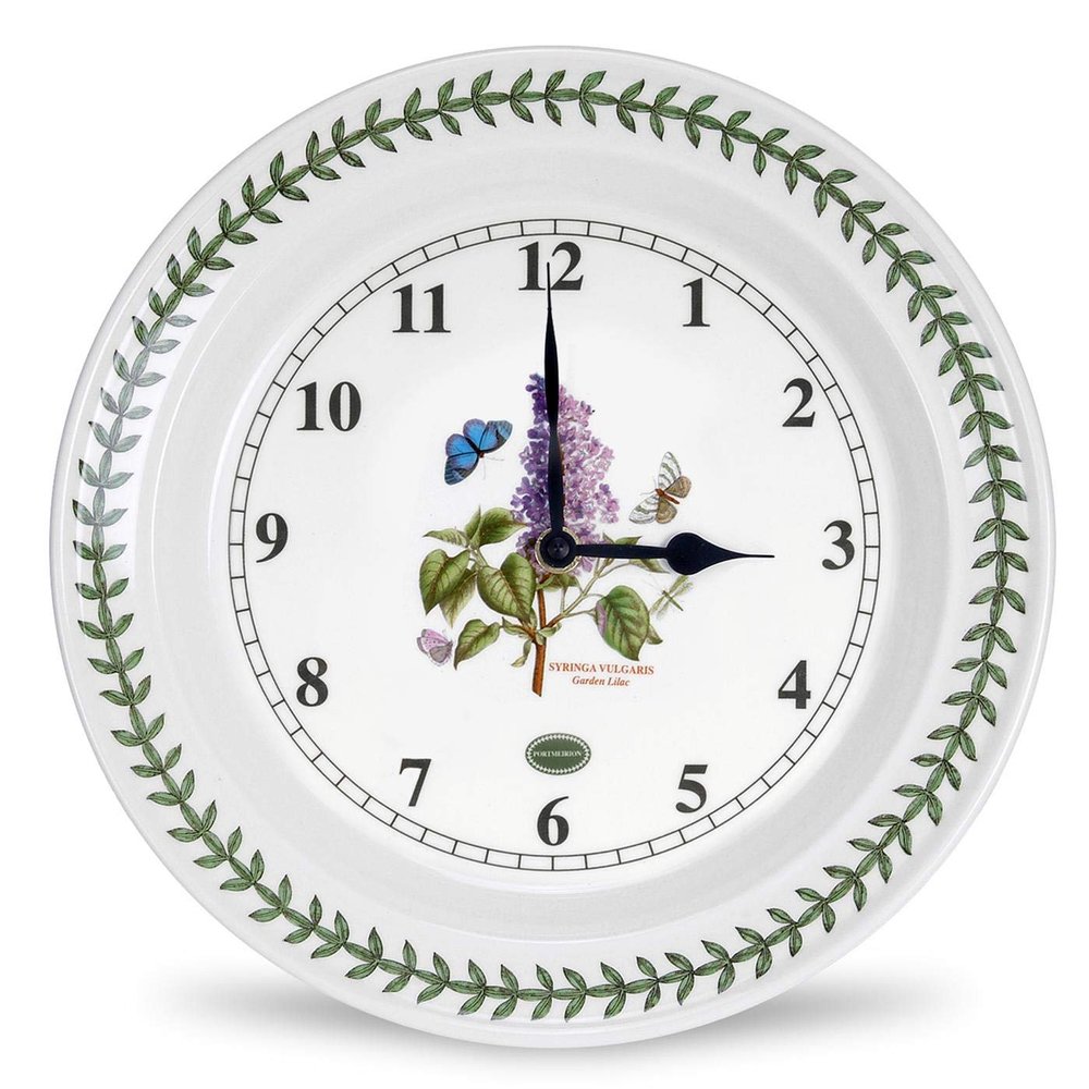 Portmeirion Botanic Garden 10.5-inch Wall Clock, Garden Lilac Motif - Fine Earthenware Silent Wall Clock, Chip-Resistant Glaze, Sophisticated Room & Farmhouse Kitchen Dcor Accent
